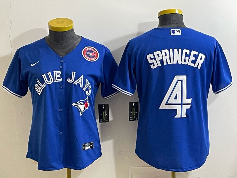 Women 2025 Nike Toronto Blue Jays #4 Springer Blue Game MLB Jersey 05->women mlb jersey->Women Jersey